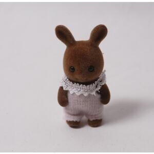 80s Sylvanian Families Wildwood Brown Rabbit Flocked Doll Figure ~ 260812-WH 589